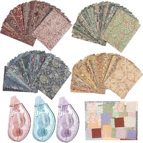 300 Pcs Vintage Floral Scrapbook Paper & Textured Paper & Label Journaling Stickers Assorted Set Mixed Special Paper for Scrapbooking Planner Junk Journal Supplies Collage 4.1x5.8 Inch A6