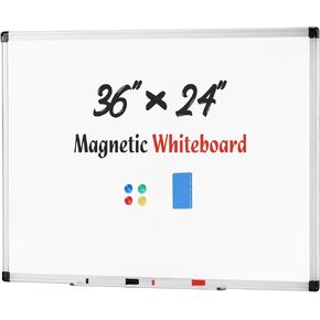 Sweetcrispy Magnetic Dry Erase Board, 36" x 24" Whiteboard for Home, School, Sliver Reinforced Aluminum Frame