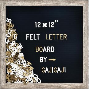 Felt Letter Board with 600 Letters, Numbers, Symbols - 12x12 inch Changeable Message Board with Wooden Frame Wall Mount (Black)