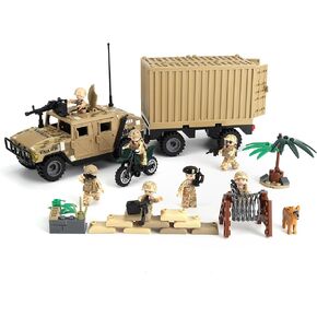 مجموعات بناء المركبات العسكرية مع 7 Minifigures شاحنة مركبة الجيش Hummer مع Armory Trailer حاويات بناء مجموعة الألعاب هدية للأولاد البالغين.