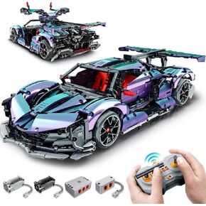 BAV Plated Sports Car Building Sets with Electric Chassis Lifting, Colletible Building Model for Adults, 1:10 Scale Electric Driftable Remote Control Technic Sports Car for Adults Men Teens.