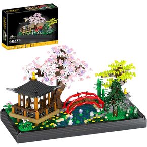 Zen Tranquil Garden Architectural Set, Cherry Blossom Bonsai Tree Miniature Building Block Set, Home and Office Decoration Set, Adult and Child (2280 Pieces)