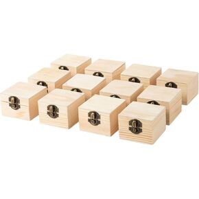 12 Pack 2.7X2.7X2in Small Unfinished Wooden Boxes for Crafts Supplies, Paintable Wood Treasure Chests for Jewelry and DIY Projects