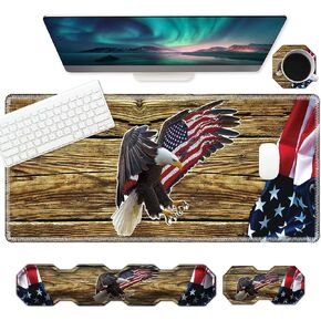 لوحة مفاتيح مفاتيح كبيرة للماوس الموروثة ومجموعات Mousepad Mousepad +الفأر ، وسادة الماوس الموسعة XL حصيرة غير مرغوب على آلام الرغوة في Office Home ، American Flag Bald Eagle