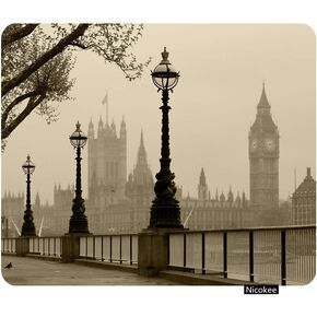 Gaming Mouse Pad Big Ben Houses of Parliament London in Fog Non-Slip Rubber Mouse Pad for Computers, Laptop, Office, Home Rectangle Personalized Mousepad 9.5 Inch x 7.9 Inch