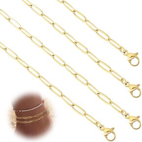 4Pcs Gold Necklace Chains, 15inch 17inch Stainless Steel Paperclip Chain with Lobster Clasps 18K Filled Gold Plated Link Chains Bulk for Women Bracelet Craft Jewelry Making