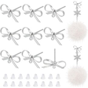 Benecreat 12pcs Real Platinum Platinum Prass Bow Knot Heserges ، و 8 × 15mmm More Mother مع حلقة تسوية و 30 ٪ من الصواميل لصنع قرط DIY ، دبوس: 0.7 ملم