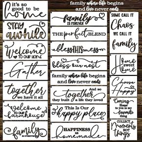 20 Pieces Word Stencils for Crafts,Reusable Family Home Theme Stencils for Painting on Wood Wall Canvas Fabric,Welcome Farmhouse Inspirational Words Drawing Template