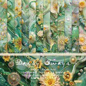 24 Sheets Daisy Scrapbook Paper 6'' x 6'' Daisy Pattern Pad Daisy Single-sided Scrapbook Paper Daisy Craft Paper for Card Making Kit Daisy Cardstock Origami DIY
