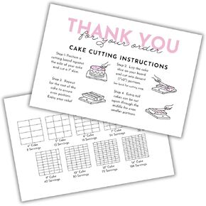 Cake Cutting Guide Instruction Care Cards | 30pk 4x6" Square 2x1 Dessert Baker Template Grid Chart Table Board with Measurements Wedding