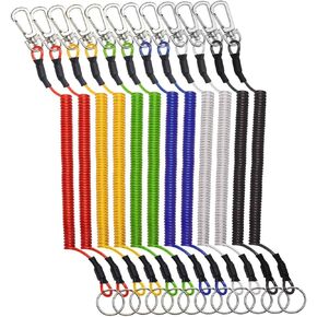 Mini Skater 12Pcs Retractable Spring Cord Stretchy Elastic Safety Ropes Wire Plastic Lanyards Swipe Badge & Key Chain Ring Casino Card Clip Securing Tools, Random Color