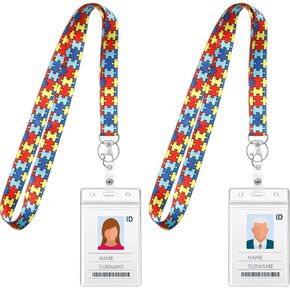 Outus 2 Pcs Autism Awareness Lanyard with ID Badge Holder Retractable Autism Puzzle Piece Lanyards Keychain with Vertical ID Holder for Autistic Pride Day Office Hospital Gifts Supplies