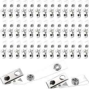 HARFINGTON 25pcs Metal Badge Clips with Clear PVC Straps Double Hole ID Badge Clips Name Tag Clips ID Strap Clip Adapter for ID Cards Name Tags Badge Holders Work Badges