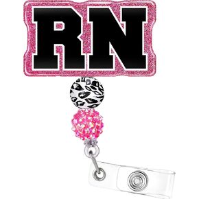 Plifal RN Badge Reel Holder Retractable with ID Clip for Nurse Nursing Name Tag Card Cute Registered Nurse Light Rose Black Alligator Clip Hospital Work Accessories