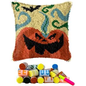 DL-YTG Latch Hook Kits Pillow Horse Crochet Yarn Cushion Colour Pre-Printed Canvas Rug Needlework DIY Pillowcase Hook and Latch Kit Christmas Home Arts Crafts Sofa Decoration 42x42cm/17 X17