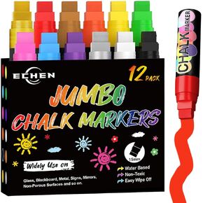 5 Pack Washable Window Markers for Cars, 15mm White Jumbo Liquid Chalk Markers, 3 in 1 Nib, Metallic & Neon Paint Glass Pen for Auto, Chalkboard, Blackboard, Bistro, Menus and Any Non-Porous Surface