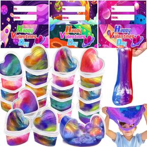 28 Pack Valentine's Day Gifts for Kids Galaxy Slime Heart with Valentines Cards, DIY Slime Stress Relief Fidget Toys Valentines Party Favors Boys Girls Valentine Classroom Exchange Gift School Prize