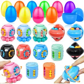 12 Pack 3.4" Jumbo Prefilled Easter Eggs Magic Bean Cubes Toys, Stress Relief Fidget Spinning Puzzle Toy Brain Teaser Game Kids Boy Girl Easter Basket Stuffers Filler Plastic Egg Hunt Party Favor Gift