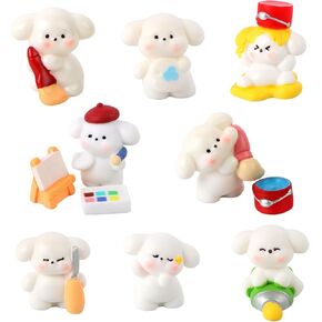 11 Pieces Mini Dog Figurines Painting Theme Set Cute Mini Resin Animals for Car Dashboard Cake Toppers Dollhouse Decor Dog Party Decorations