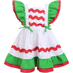 IMEKIS Toddler Kids Halloween Costume Cosplay Ruffle Sleeve Print Princess Dress Girls Birthday Cake Smash Photo Shoot 1-6T