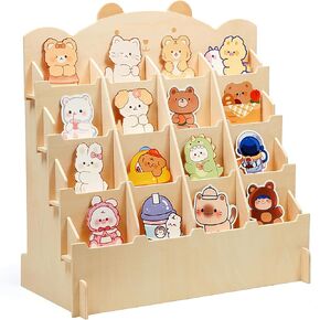 Wooden Sticker Display Stand with 25 Curved Pockets for 4'' Stickers and Brochures, Ideal for Small Business Supplier Events and Trade Shows (Extra Large)