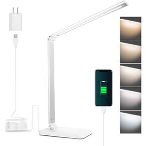 mafiti LED Desk Lamp for Home Office,Touch Desk Light 5 Light Modes 3 Brightness,Foldable Table Lamp with Adjustable Arm,Eye-Caring Lamp with USB Port, Bedside Lamp for Working Reading Study,Black