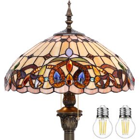 WERFACTORY Tiffany Floor Lamp Serenity Victorian Stained Glass Standing Reading Light 16X16X64 Inches Antique Pole Corner Lamp Decor Bedroom Living Room Home Office S021 Series