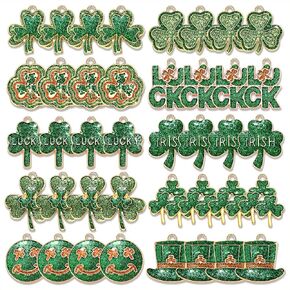 40PCS St. Patrick's Day Shamrock Charms for Jewelry Making Assorted Enamel Irish Lucky Green Leaf Pendants Charms for Necklace Bracelet Earrings Making DIY Crafts Gifts