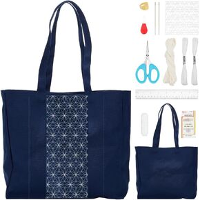 FREEBLOSS Embroidery Handbag Kit Tote Bag Embroidery Kit with Sashiko Stencil DIY Embroidery Bag Set for Craft Project Embroidery Bag Kit for Beginners Hand Sewing Kit