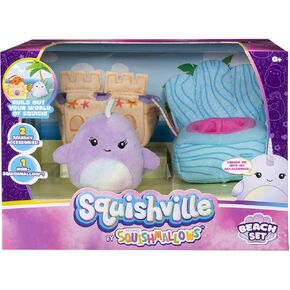 Squishville Mini-Squishmallows Plush Beach Accessory Set - Includes 2-Inch One Sand Castle , One Beach Chair - Irresistibly Soft, Colorful