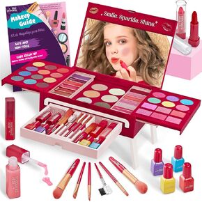 Kids Makeup Kit for Girls - Non-Toxic Real Washable Make Up Set for Little Girls - Pretend Play Toy Birthday Gift Idea for Girls Ages 3, 4, 5, 6, 7, 8, 9, 10 Year Old