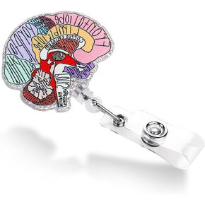 Retractable Nurse Badge Reel Rotatable Funny Brain Clip Anatomy Organ Name Tag Alligator Hand-Drawn Pattern Holder Clip for RN Doctors Nursing Students