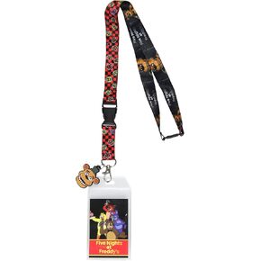Five Nights at Freddy's Lanyard FNAF Reversible ID Lanyard Badge Holder Character Card Freddy Fazbear 1.5" Rubber Charm