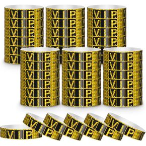 200 PCS Wristbands for Events, Party Wrist Bands for Events Custom, 0.79 X 10 Inch Waterproof VIP Wristbands, VIP Bracelets Paper Wrist Bands for Club Amusement Party Concert (Gold)