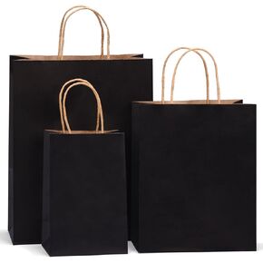 OUTUXED 100pc Brown Kraft Paper Gift Bags with Handles Bulk - Assorted Sizes for Party, Retail & Business Use