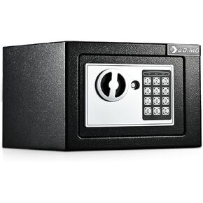 ADIMO Small Safe Box 0.23 Cubic Feet, Safe with Keypad and Key for Extra Protection, Secure Hidden Safe for Storing Money, Important Documents and Jewelry, for Dorm Rooms, Offices, Homes, Hotels
