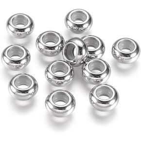 KISSITTY 20Pcs Stainless Steel Rubber Inside Stopper Beads 9x4.5mm Rondelle Metal Slider Spacer Beads with 2mm Hole for Charm Bracelet Necklace Jewelry Making