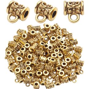 Aylifu Bails Beads, Tibetan Bail Tube Bead Spacer Beads Carrier Hanger Connector Links for European Charm Bracelet Jewelry Making