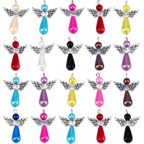 PRETYZOOM 20pcs Angel Charm Colorful Angel Wing Pendant Beads Jewelry Making DIY Crafting Accessories for Necklace Bracelet Earring Keychain (Mixed)