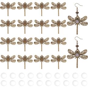 PH PandaHall 40 Sets Dragonfly Pendant Trays, Tibetan Animal Photo Charms Antique Bronze Blank Bezels Memorial Cabochon Bezel Base with Round Glass Cabochon Dome for DIY Graduation Jewelry Making