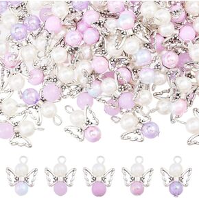 CHGCRAFT Angel Wing Charms Angel Pendant Beads Acrylic Alloy Pendant with Iron Findings Round Antique Silver Platinum Decorations for DIY Jewelry Making Necklace Keychain Crafts in Kuwait