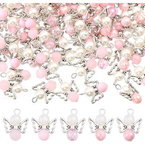 CHGCRAFT Angel Wing Charms Angel Pendant Beads Acrylic Alloy Pendant with Iron Findings Round Antique Silver Platinum Decorations for DIY Jewelry Making Necklace Keychain Crafts