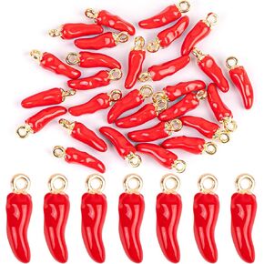 Framendino, 30 Pack Red Chili Pepper Charms Alloy Enamel Hot Charm Metal Pendant Vegetable for DIY Jewelry Earring Necklace Bracelet Making