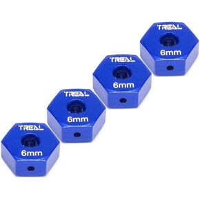 TREAL Aluminum 7075 Wheel Hex (4pcs) 12MM CNC Machined Wheel Adaptors for 1/18 Mini LMT Monster(Blue)
