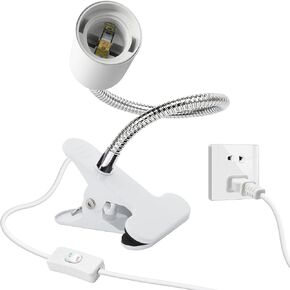 Clip on Bulb Holder,E26/E27 Clamp Light Socket,Clip Light with Plug and 7.2Ft Switch Cable,Flexible Desk Lamp with Metal Clip,9MM&35CM Thickened Lengthened Gooseneck Clamp on Bedside Light,for Table