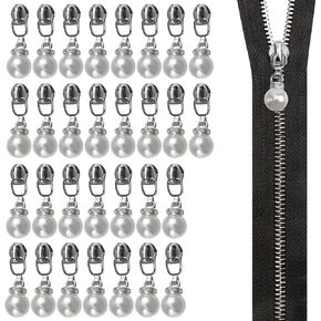 Savagrow 30Pcs Pearl Zipper Pulls #5 Zipper Slider Craft Making Golden Zipper Pulls Handmade Cosmetic Bag Zipper Hand Pulls