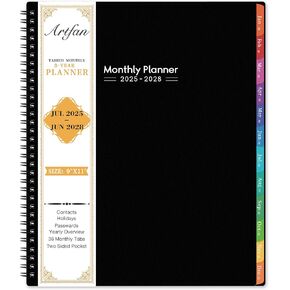 2025-2028 Monthly Planner/Calendar - 3 Year Monthly Planner 2025-2028, Jul.2025 - Jun.2028, 9" x 11", Monthly Planner 2025-2028 with Colorful Tabs, 36 Monthly Planner with Inner Pockets - Black