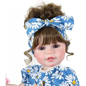 Realistic Reborn Toddler Doll-22 inch doll with Rooted Brown hair/Brown Eyes/Sweet face/Light Skin Tone -Special Birthday Gift (Blue and white), 2402210