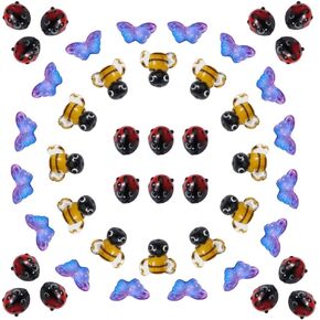 Pandahall 50Pcs Red Ladybug Bees Butterfly Lampwork Glass Beads Set Assorted Handmade Animal Insect Loose Spacer Beads for DIY Jewelry Bracelet Necklace Making (Hole: 1-2mm)