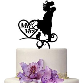 Wedding Cake Toppers Bride and Groom With Cat Animal Black Color Acrylic Silhouette Wedding Party Engagement Decoration Love